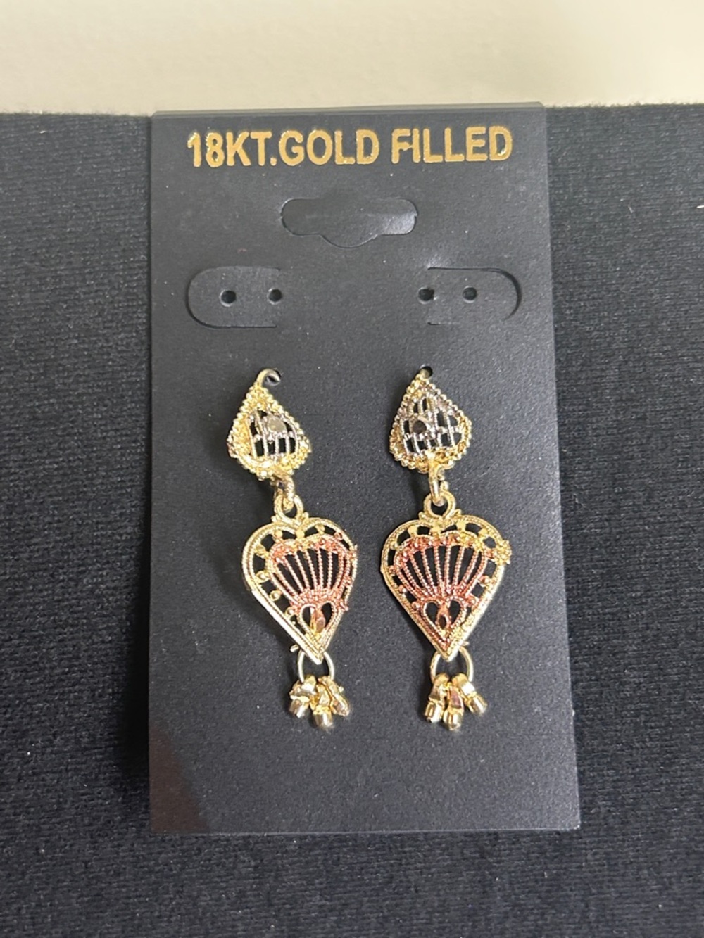 18KT Gold Filled Two-Tone Filigree Drop Earrings